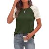 imagePRETTYGARDEN Womens Summer Tops Casual 2026 Lace Raglan Short Sleeve T Shirts Basic Tees Spring Fashion Blouse ClothesArmy Green