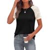imagePRETTYGARDEN Womens Summer Tops Casual 2026 Lace Raglan Short Sleeve T Shirts Basic Tees Spring Fashion Blouse ClothesBlack
