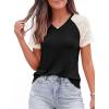 imagePRETTYGARDEN Womens Summer Tops Casual 2026 Lace Raglan Short Sleeve T Shirts Basic Tees Spring Fashion Blouse ClothesBlack