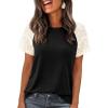 imagePRETTYGARDEN Womens Summer Tops Casual 2026 Lace Raglan Short Sleeve T Shirts Basic Tees Spring Fashion Blouse ClothesBlack