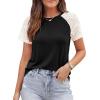 imagePRETTYGARDEN Womens Summer Tops Casual 2026 Lace Raglan Short Sleeve T Shirts Basic Tees Spring Fashion Blouse ClothesBlack