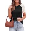 imagePRETTYGARDEN Womens Summer Tops Casual 2026 Lace Raglan Short Sleeve T Shirts Basic Tees Spring Fashion Blouse ClothesBlack