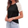 imagePRETTYGARDEN Womens Summer Tops Casual 2026 Lace Raglan Short Sleeve T Shirts Basic Tees Spring Fashion Blouse ClothesBlack
