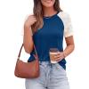 imagePRETTYGARDEN Womens Summer Tops Casual 2026 Lace Raglan Short Sleeve T Shirts Basic Tees Spring Fashion Blouse ClothesBlue