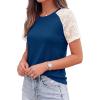 imagePRETTYGARDEN Womens Summer Tops Casual 2026 Lace Raglan Short Sleeve T Shirts Basic Tees Spring Fashion Blouse ClothesBlue