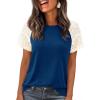 imagePRETTYGARDEN Womens Summer Tops Casual 2026 Lace Raglan Short Sleeve T Shirts Basic Tees Spring Fashion Blouse ClothesBlue