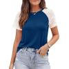 imagePRETTYGARDEN Womens Summer Tops Casual 2026 Lace Raglan Short Sleeve T Shirts Basic Tees Spring Fashion Blouse ClothesBlue