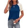 imagePRETTYGARDEN Womens Summer Tops Casual 2026 Lace Raglan Short Sleeve T Shirts Basic Tees Spring Fashion Blouse ClothesBlue