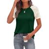 imagePRETTYGARDEN Womens Summer Tops Casual 2026 Lace Raglan Short Sleeve T Shirts Basic Tees Spring Fashion Blouse ClothesDark Green