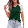 imagePRETTYGARDEN Womens Summer Tops Casual 2026 Lace Raglan Short Sleeve T Shirts Basic Tees Spring Fashion Blouse ClothesDark Green
