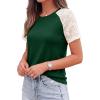 imagePRETTYGARDEN Womens Summer Tops Casual 2026 Lace Raglan Short Sleeve T Shirts Basic Tees Spring Fashion Blouse ClothesDark Green