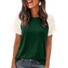imagePRETTYGARDEN Womens Summer Tops Casual 2026 Lace Raglan Short Sleeve T Shirts Basic Tees Spring Fashion Blouse ClothesDark Green