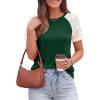 imagePRETTYGARDEN Womens Summer Tops Casual 2026 Lace Raglan Short Sleeve T Shirts Basic Tees Spring Fashion Blouse ClothesDark Green