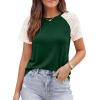 imagePRETTYGARDEN Womens Summer Tops Casual 2026 Lace Raglan Short Sleeve T Shirts Basic Tees Spring Fashion Blouse ClothesDark Green