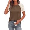 imagePRETTYGARDEN Womens Summer Tops Casual 2026 Lace Raglan Short Sleeve T Shirts Basic Tees Spring Fashion Blouse ClothesDark Khaki