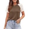 imagePRETTYGARDEN Womens Summer Tops Casual 2026 Lace Raglan Short Sleeve T Shirts Basic Tees Spring Fashion Blouse ClothesDark Khaki