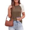 imagePRETTYGARDEN Womens Summer Tops Casual 2026 Lace Raglan Short Sleeve T Shirts Basic Tees Spring Fashion Blouse ClothesDark Khaki