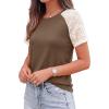 imagePRETTYGARDEN Womens Summer Tops Casual 2026 Lace Raglan Short Sleeve T Shirts Basic Tees Spring Fashion Blouse ClothesDark Khaki