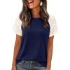 imagePRETTYGARDEN Womens Summer Tops Casual 2026 Lace Raglan Short Sleeve T Shirts Basic Tees Spring Fashion Blouse ClothesNavy Blue