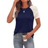 imagePRETTYGARDEN Womens Summer Tops Casual 2026 Lace Raglan Short Sleeve T Shirts Basic Tees Spring Fashion Blouse ClothesNavy Blue