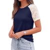 imagePRETTYGARDEN Womens Summer Tops Casual 2026 Lace Raglan Short Sleeve T Shirts Basic Tees Spring Fashion Blouse ClothesNavy Blue