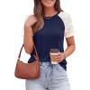 imagePRETTYGARDEN Womens Summer Tops Casual 2026 Lace Raglan Short Sleeve T Shirts Basic Tees Spring Fashion Blouse ClothesNavy Blue