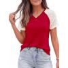 imagePRETTYGARDEN Womens Summer Tops Casual 2026 Lace Raglan Short Sleeve T Shirts Basic Tees Spring Fashion Blouse ClothesRed