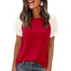 imagePRETTYGARDEN Womens Summer Tops Casual 2026 Lace Raglan Short Sleeve T Shirts Basic Tees Spring Fashion Blouse ClothesRed