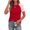 imagePRETTYGARDEN Womens Summer Tops Casual 2026 Lace Raglan Short Sleeve T Shirts Basic Tees Spring Fashion Blouse ClothesRed