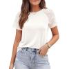 imagePRETTYGARDEN Womens Summer Tops Casual 2026 Lace Raglan Short Sleeve T Shirts Basic Tees Spring Fashion Blouse ClothesWhite