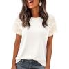 imagePRETTYGARDEN Womens Summer Tops Casual 2026 Lace Raglan Short Sleeve T Shirts Basic Tees Spring Fashion Blouse ClothesWhite
