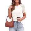 imagePRETTYGARDEN Womens Summer Tops Casual 2026 Lace Raglan Short Sleeve T Shirts Basic Tees Spring Fashion Blouse ClothesWhite