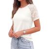 imagePRETTYGARDEN Womens Summer Tops Casual 2026 Lace Raglan Short Sleeve T Shirts Basic Tees Spring Fashion Blouse ClothesWhite