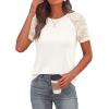 imagePRETTYGARDEN Womens Summer Tops Casual 2026 Lace Raglan Short Sleeve T Shirts Basic Tees Spring Fashion Blouse ClothesWhite