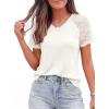 imagePRETTYGARDEN Womens Summer Tops Casual 2026 Lace Raglan Short Sleeve T Shirts Basic Tees Spring Fashion Blouse ClothesWhite