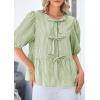 imagePRETTYGARDEN Womens Tie Front Striped Shirt 2026 Summer Trendy Fashion Cute Babydoll Tops Peplum Puffy Sleeve BlouseArmy Green