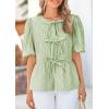 imagePRETTYGARDEN Womens Tie Front Striped Shirt 2026 Summer Trendy Fashion Cute Babydoll Tops Peplum Puffy Sleeve BlouseArmy Green