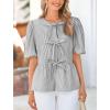 imagePRETTYGARDEN Womens Tie Front Striped Shirt 2026 Summer Trendy Fashion Cute Babydoll Tops Peplum Puffy Sleeve BlouseBlack