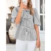 imagePRETTYGARDEN Womens Tie Front Striped Shirt 2026 Summer Trendy Fashion Cute Babydoll Tops Peplum Puffy Sleeve BlouseBlack