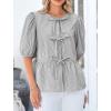 imagePRETTYGARDEN Womens Tie Front Striped Shirt 2026 Summer Trendy Fashion Cute Babydoll Tops Peplum Puffy Sleeve BlouseBlack