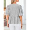 imagePRETTYGARDEN Womens Tie Front Striped Shirt 2026 Summer Trendy Fashion Cute Babydoll Tops Peplum Puffy Sleeve BlouseBlack