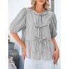 imagePRETTYGARDEN Womens Tie Front Striped Shirt 2026 Summer Trendy Fashion Cute Babydoll Tops Peplum Puffy Sleeve BlouseBlack