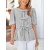 imagePRETTYGARDEN Womens Tie Front Striped Shirt 2026 Summer Trendy Fashion Cute Babydoll Tops Peplum Puffy Sleeve BlouseBlack