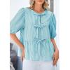 imagePRETTYGARDEN Womens Tie Front Striped Shirt 2026 Summer Trendy Fashion Cute Babydoll Tops Peplum Puffy Sleeve BlouseBlue Green
