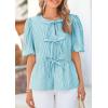 imagePRETTYGARDEN Womens Tie Front Striped Shirt 2026 Summer Trendy Fashion Cute Babydoll Tops Peplum Puffy Sleeve BlouseBlue Green