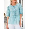 imagePRETTYGARDEN Womens Tie Front Striped Shirt 2026 Summer Trendy Fashion Cute Babydoll Tops Peplum Puffy Sleeve BlouseBlue Green