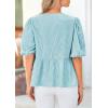 imagePRETTYGARDEN Womens Tie Front Striped Shirt 2026 Summer Trendy Fashion Cute Babydoll Tops Peplum Puffy Sleeve BlouseBlue Green