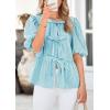 imagePRETTYGARDEN Womens Tie Front Striped Shirt 2026 Summer Trendy Fashion Cute Babydoll Tops Peplum Puffy Sleeve BlouseBlue Green