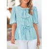 imagePRETTYGARDEN Womens Tie Front Striped Shirt 2026 Summer Trendy Fashion Cute Babydoll Tops Peplum Puffy Sleeve BlouseBlue Green
