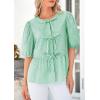 imagePRETTYGARDEN Womens Tie Front Striped Shirt 2026 Summer Trendy Fashion Cute Babydoll Tops Peplum Puffy Sleeve BlouseGreen